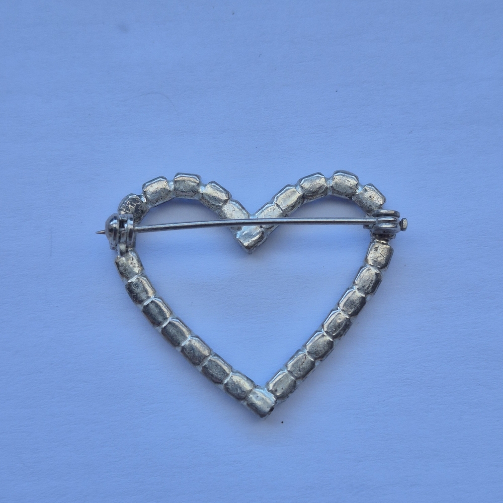 Vintage Blue Rhinestone Heart Brooch - Picture 2 of 4